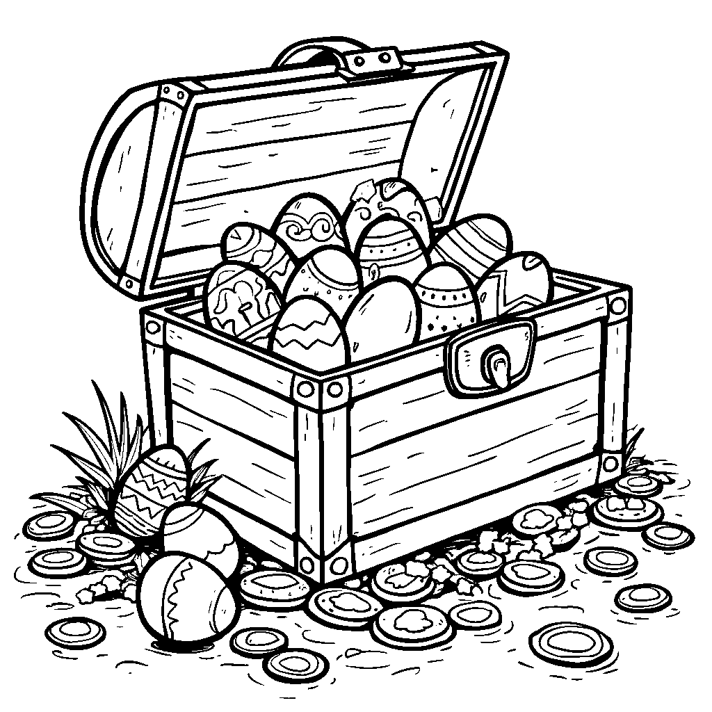 Easter eggs hidden in a treasure chest