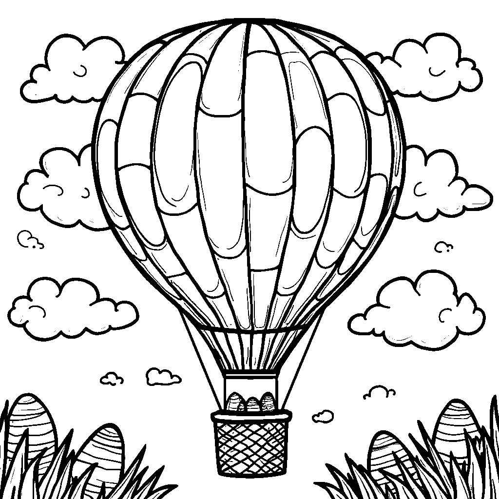 Easter eggs in a hot air balloon soaring high