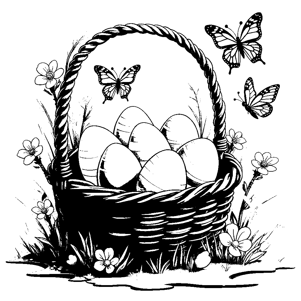 Easter eggs surrounded by springtime butterflies