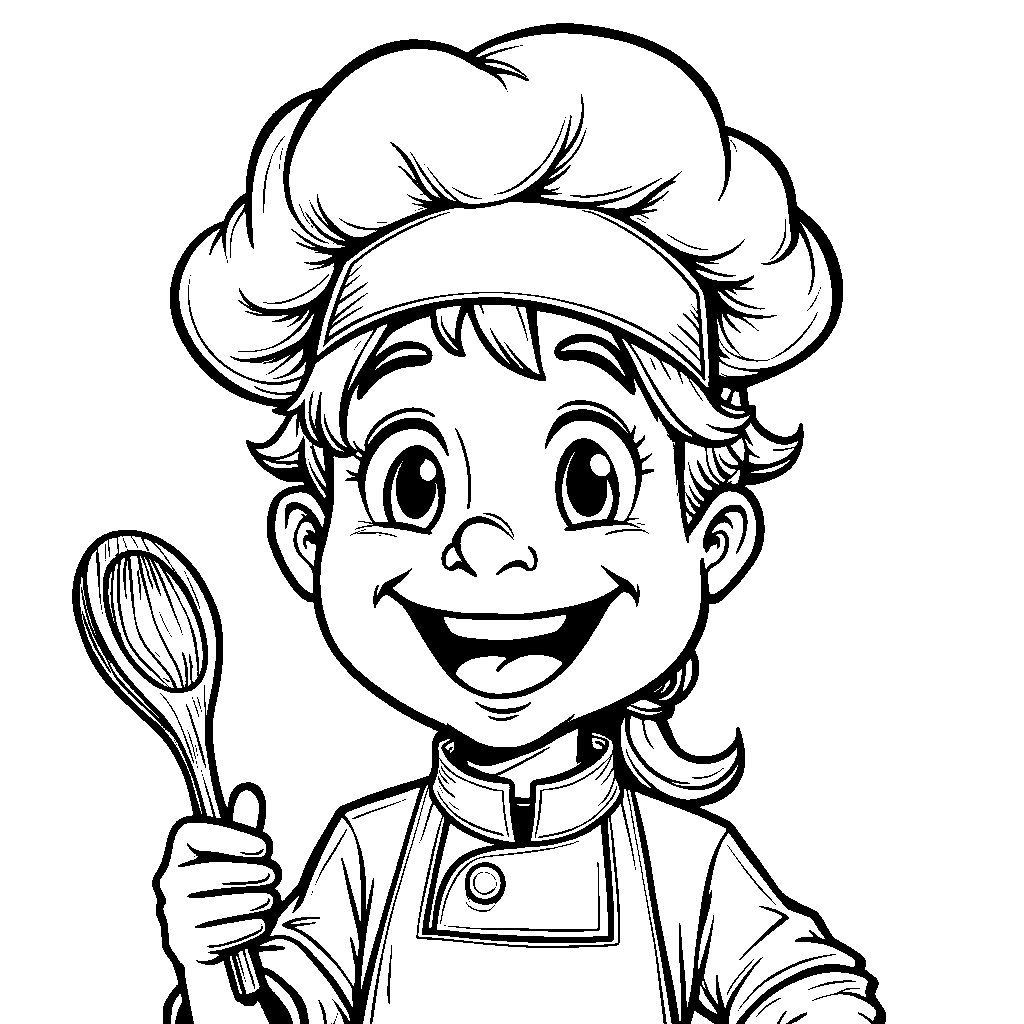 Face with a chef's hat and a wooden spoon