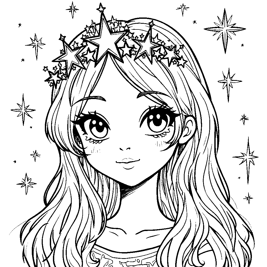 Face with a crown of stars and a dreamy expression