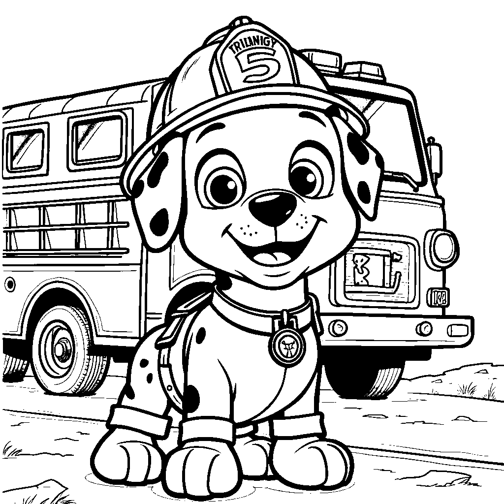 Face with a firefighter's helmet and a Dalmatian