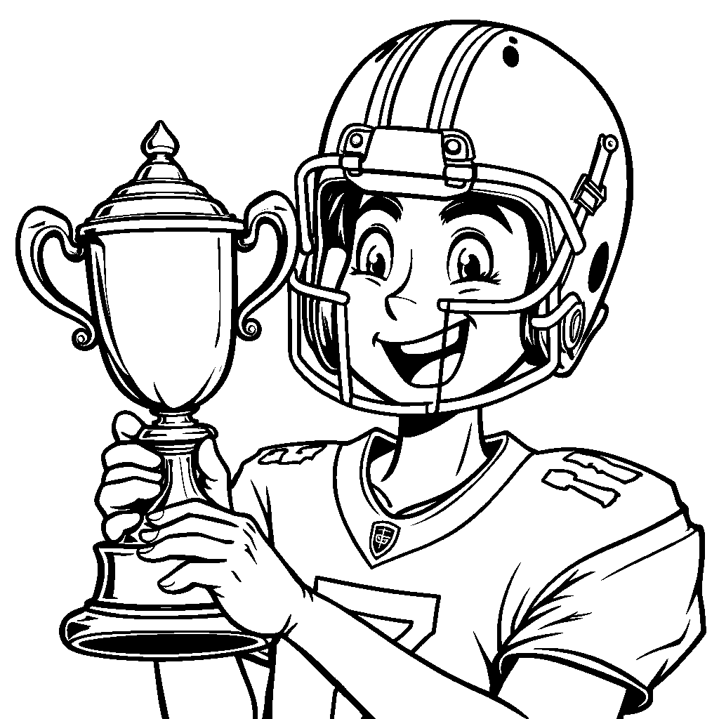 Face with a football helmet and a championship trophy