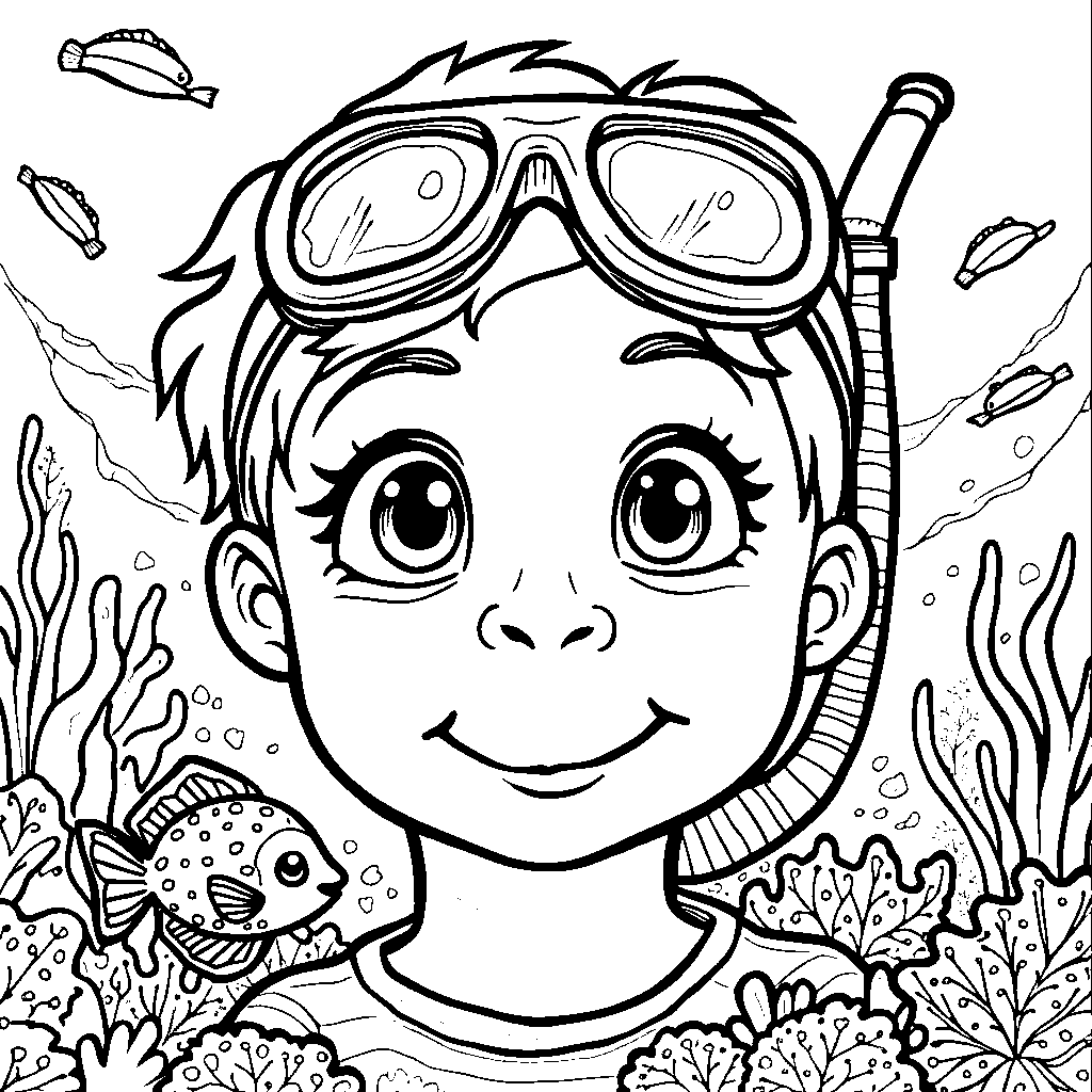 Face with a pair of goggles and a snorkel