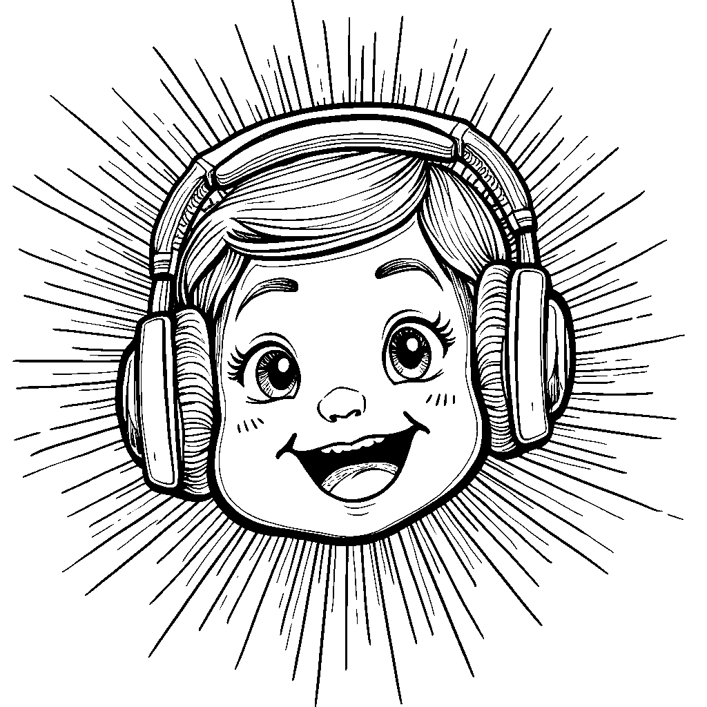 Face with a pair of headphones and a musical note