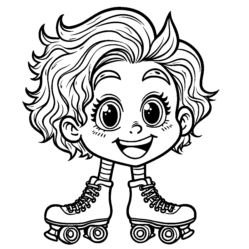 Face with a pair of roller skates and a fun hairstyle