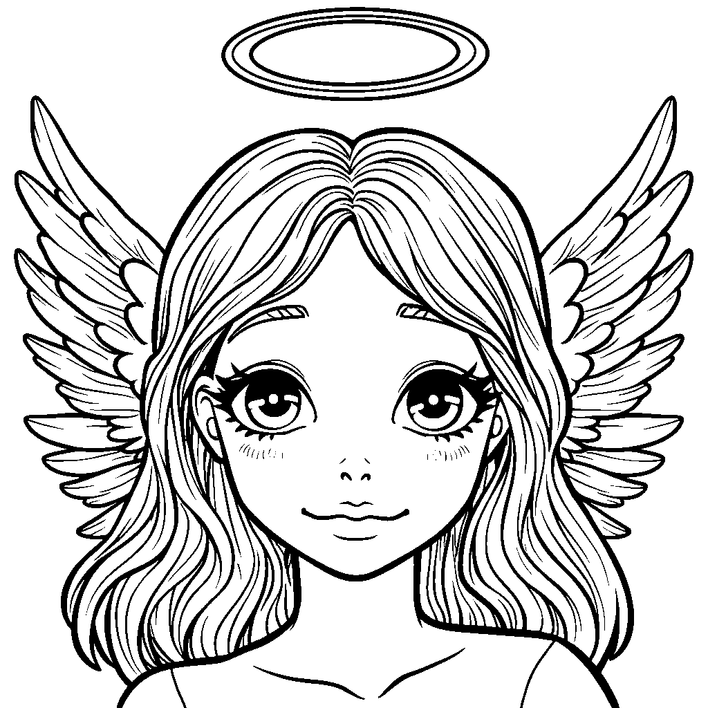 Face with a pair of wings and a halo