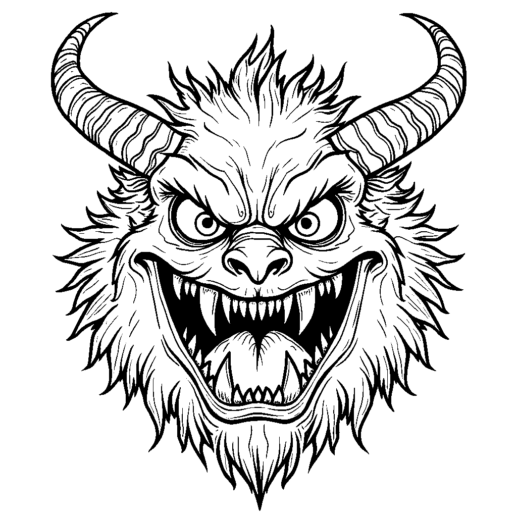 Monster face with sharp teeth and horns