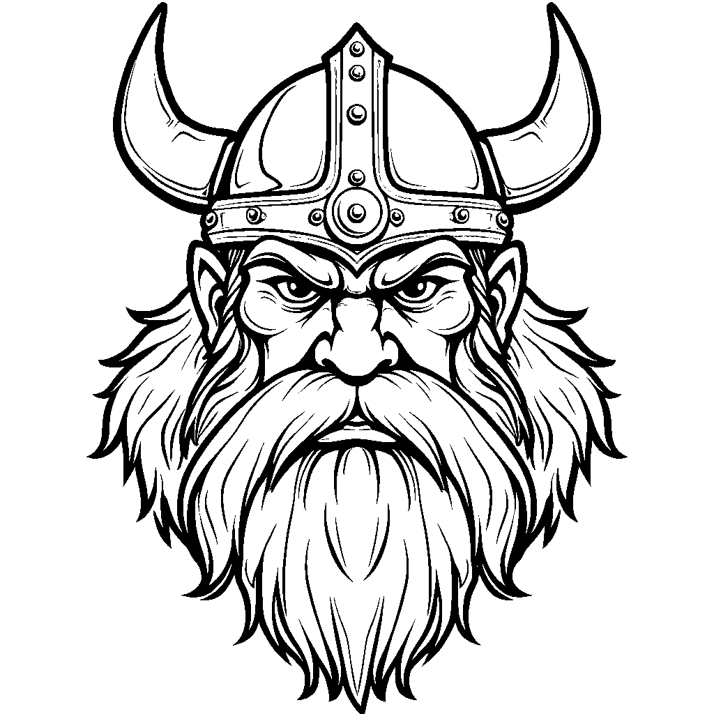 Viking face with a horned helmet