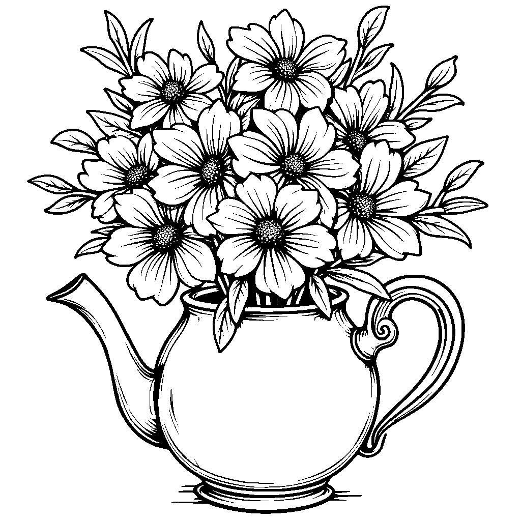 A flower bouquet in a teapot