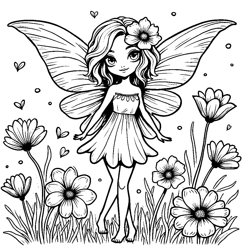 A flower fairy surrounded by blooming flowers