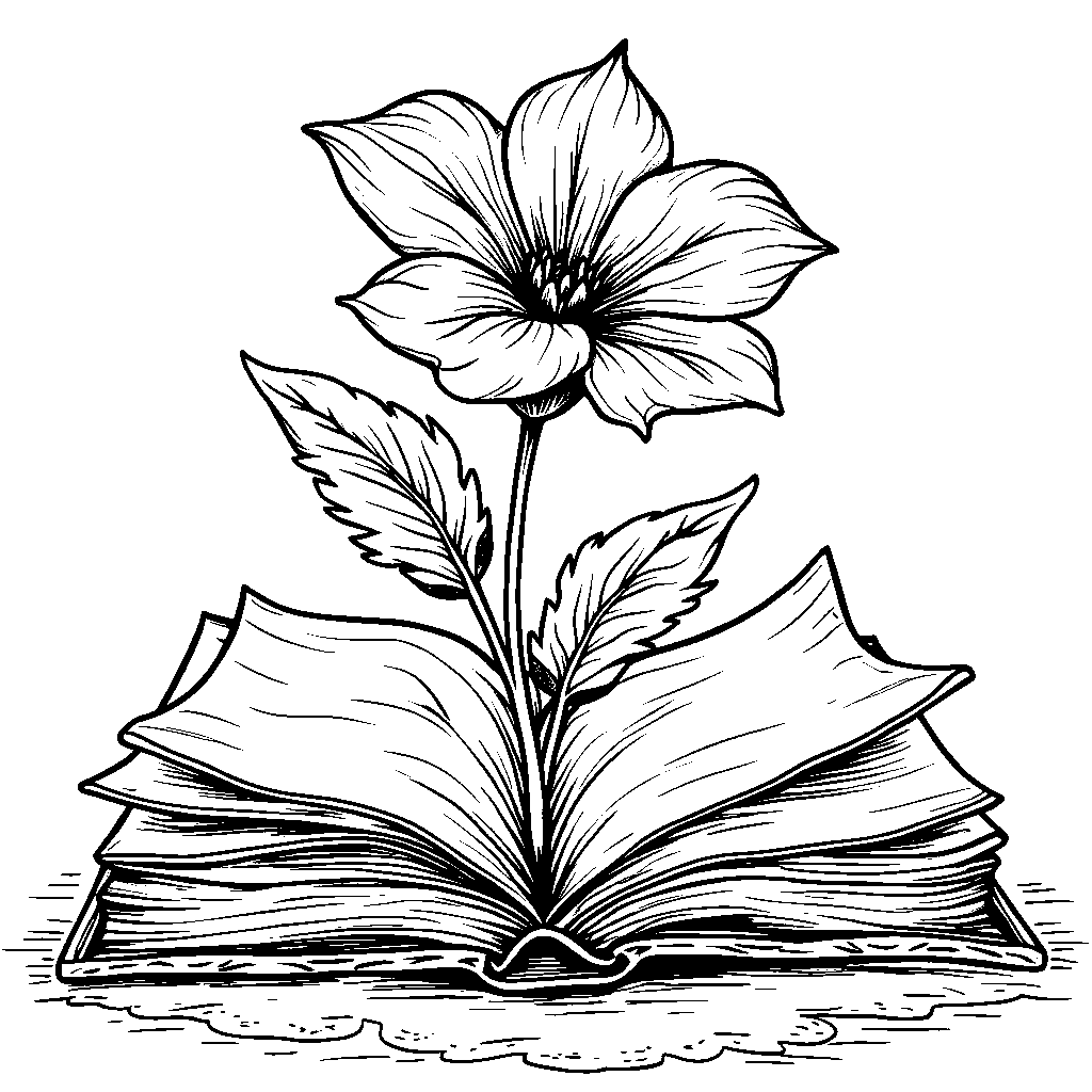 A flower growing out of a book or journal