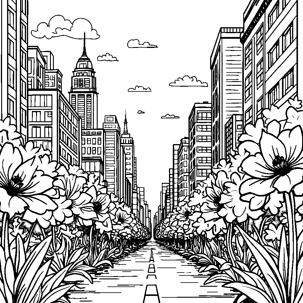 A flower in a city or urban setting