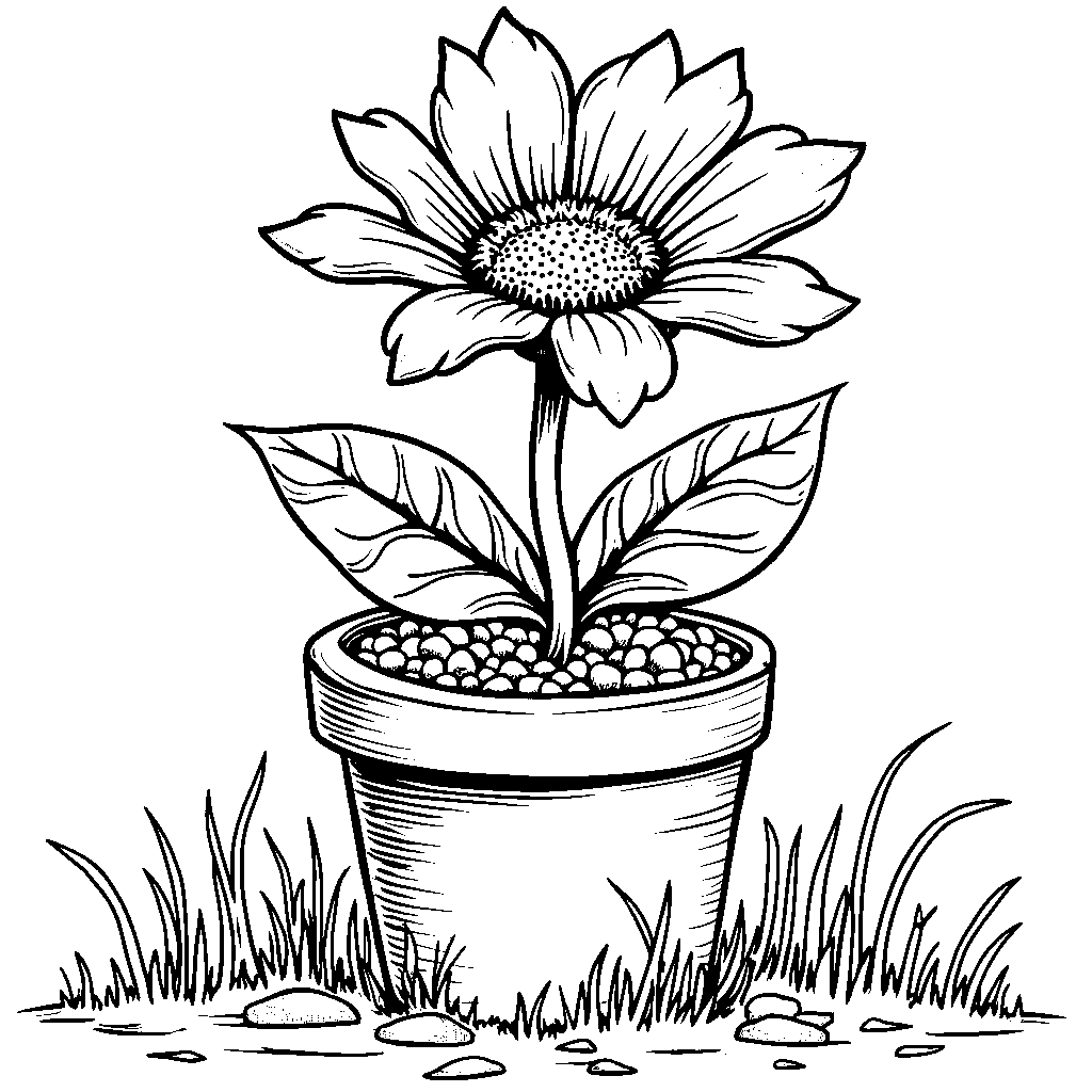 A giant flower growing out of a tiny pot