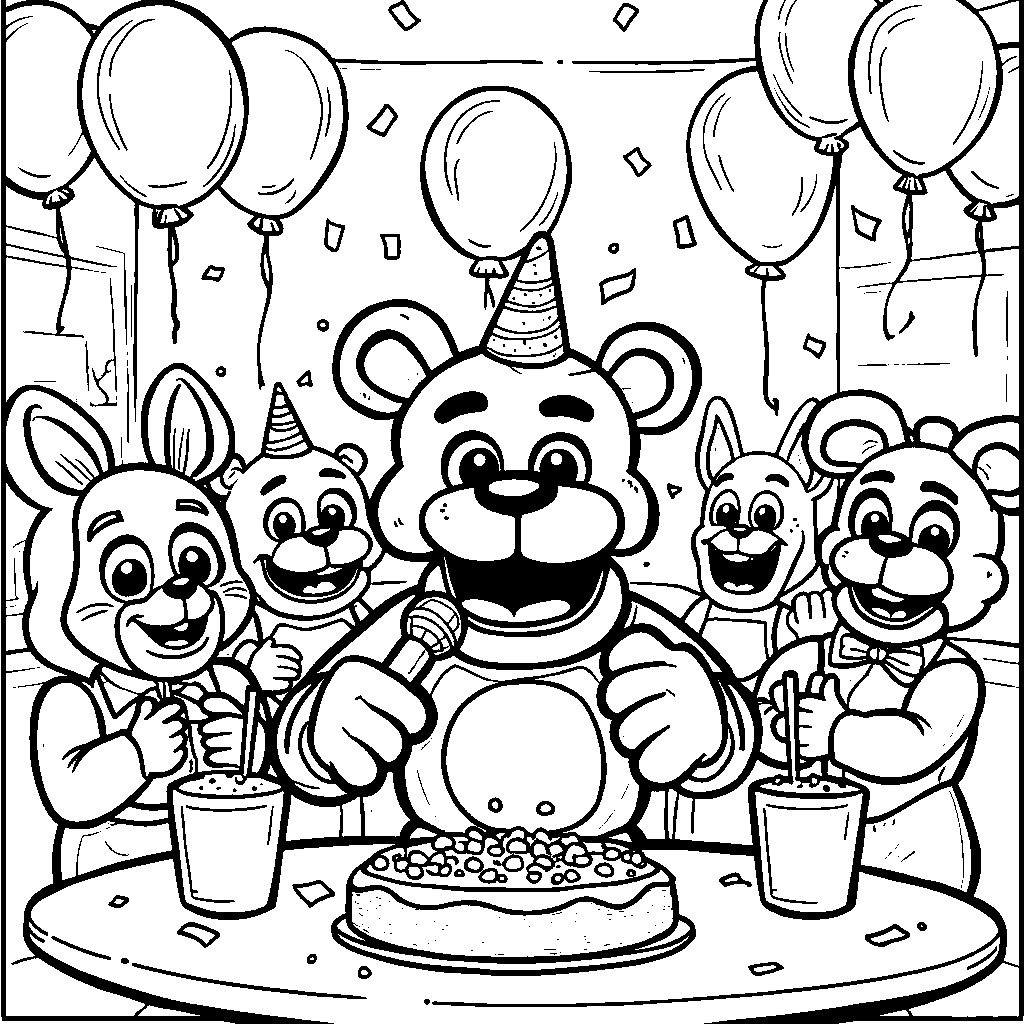 A group of Freddy Fazbear's friends having a party in the restaurant