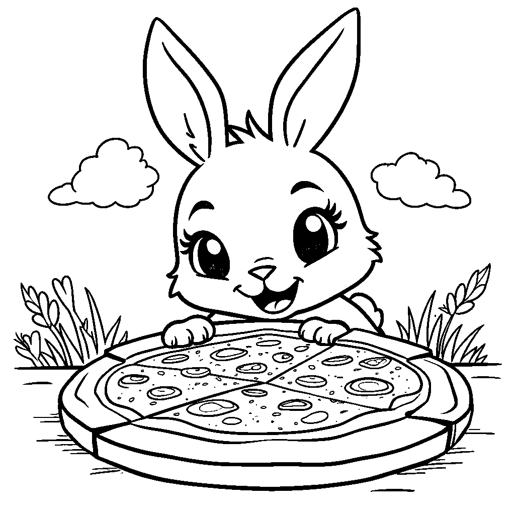 Bonnie the Bunny peeking out from behind a pizza box