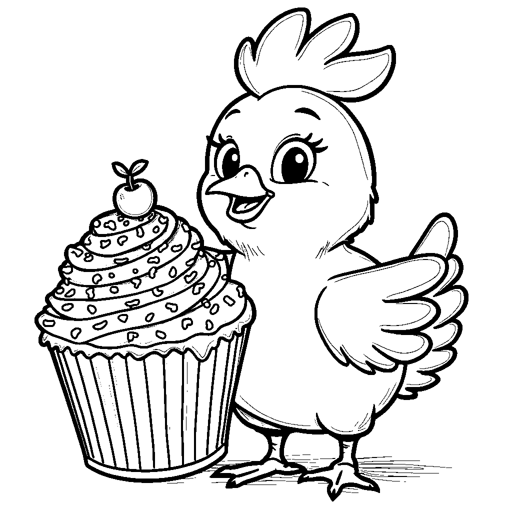 Chica the Chicken holding a giant cupcake