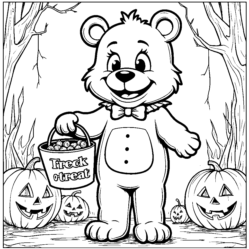 A kid in a Freddy Fazbear costume trick-or-treating