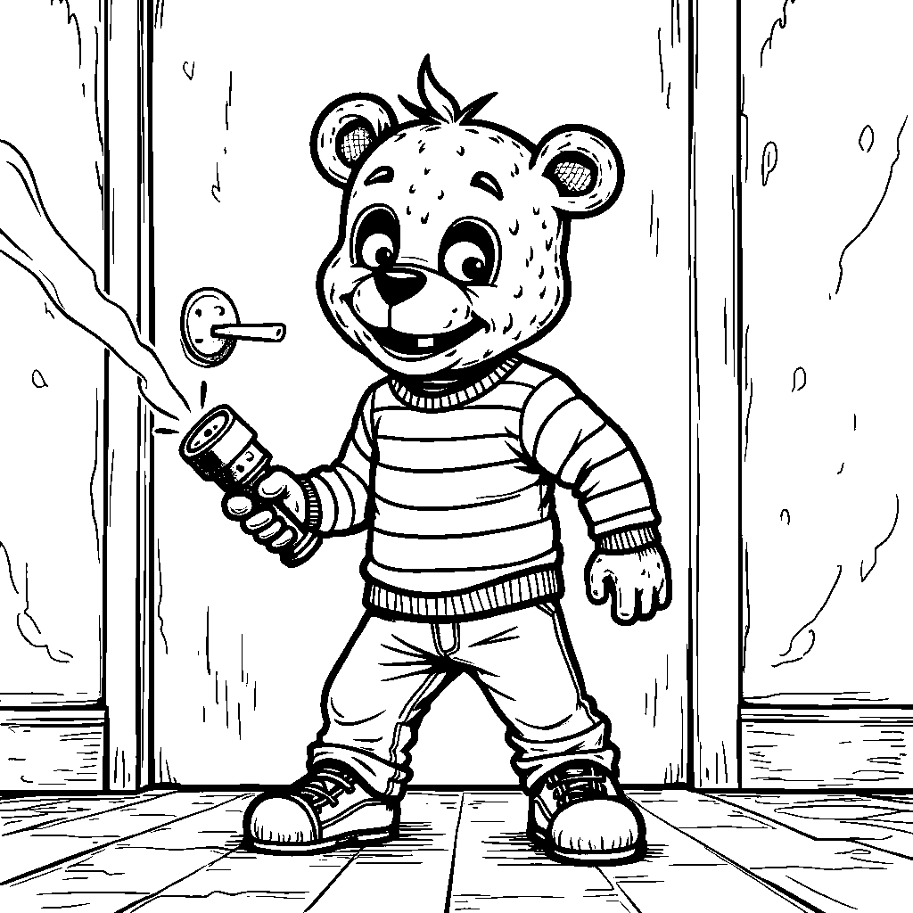 A kid wearing a Freddy Fazbear mask and holding a flashlight