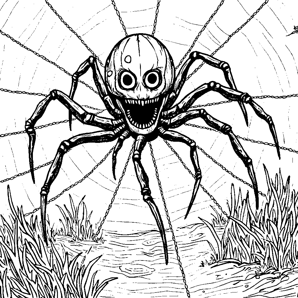 Springtrap from FNAF 3 trapped in a giant spider web