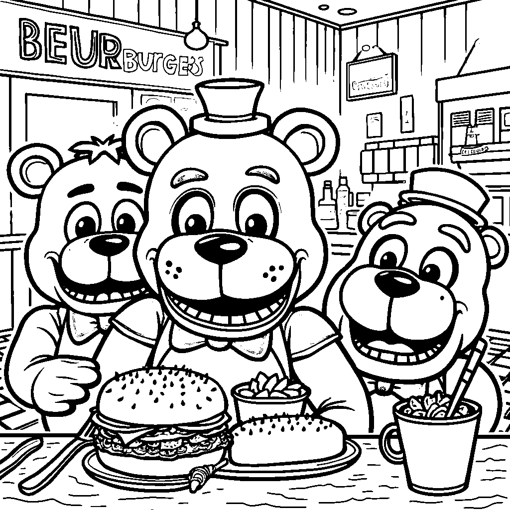 The FNAF 1 menu board with silly food items like 'Bear Burgers'