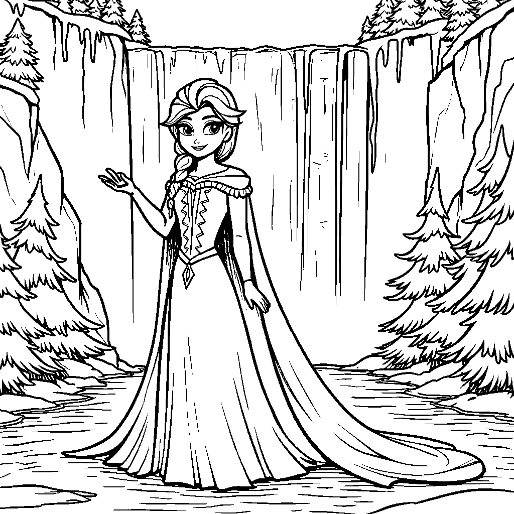 Elsa using her powers to create a frozen waterfall