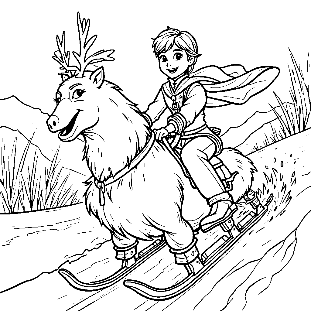 Kristoff's sled racing down a snowy mountain