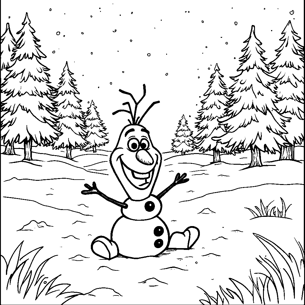 Olaf making snow angels in a fresh blanket of snow