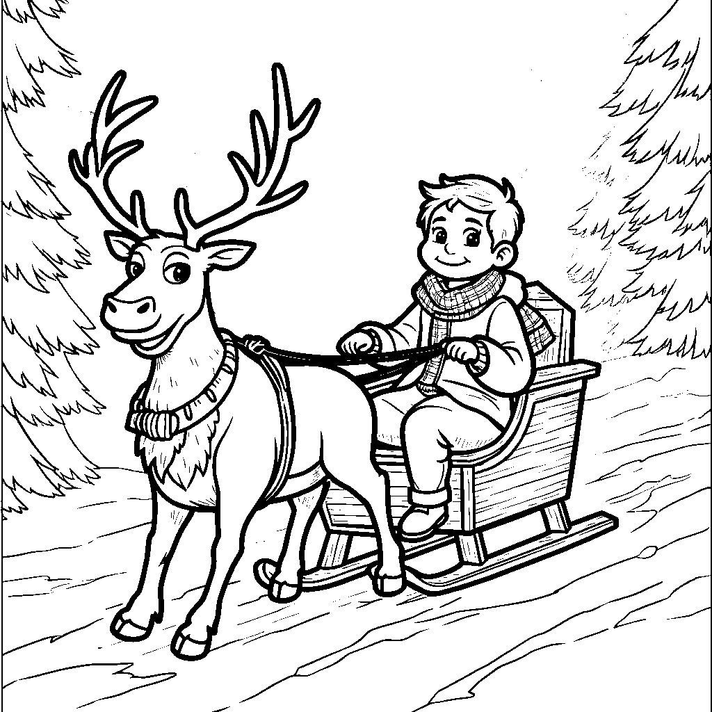 Sven pulling Kristoff's sled through a snowy forest