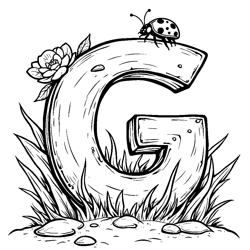 A cute ladybug crawling on the letter G