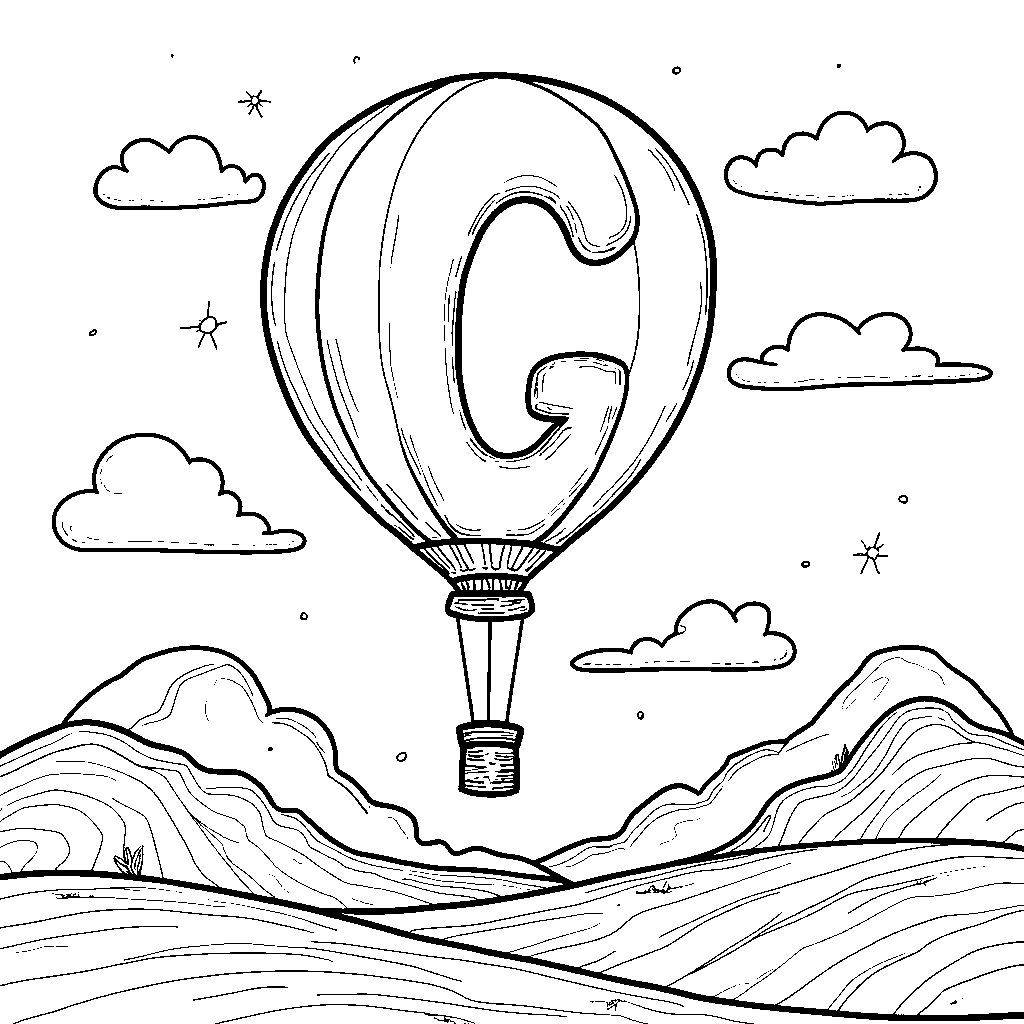 A giant G-shaped balloon floating in the sky