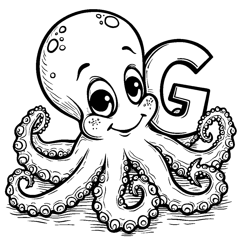 A googly-eyed octopus hugging the letter G