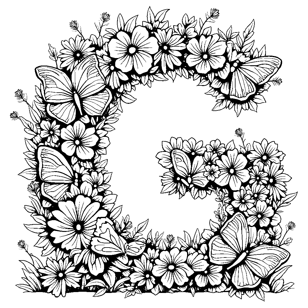 A magical garden filled with butterflies and the letter G