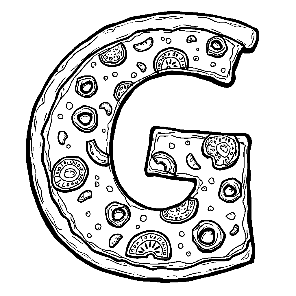 A pizza slice shaped like a letter G with toppings