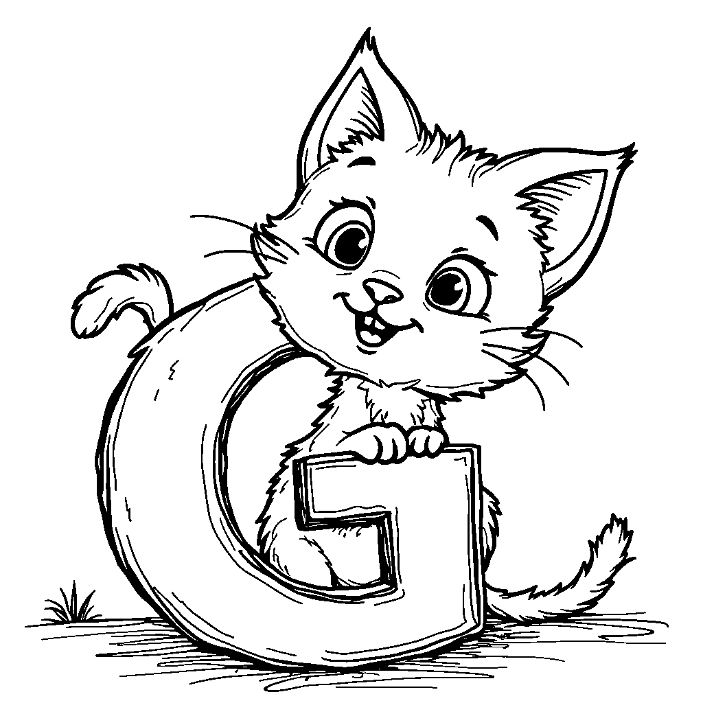 A Playful Cat Sitting on the Letter G