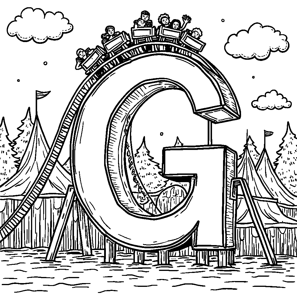 A roller coaster shaped like the letter G