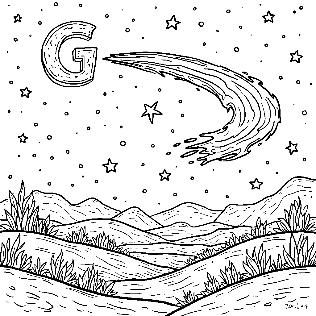 A starry night sky with a shooting star in the shape of a G