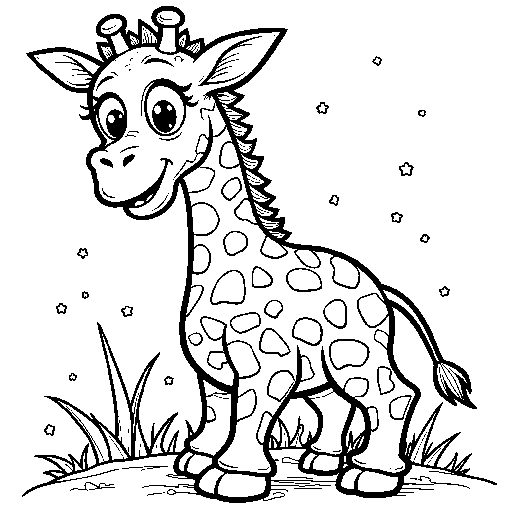 Cartoon giraffe with a G on its body