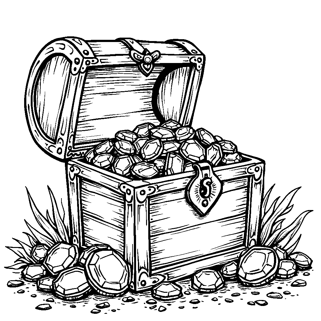 G-shaped treasure chest overflowing with gems