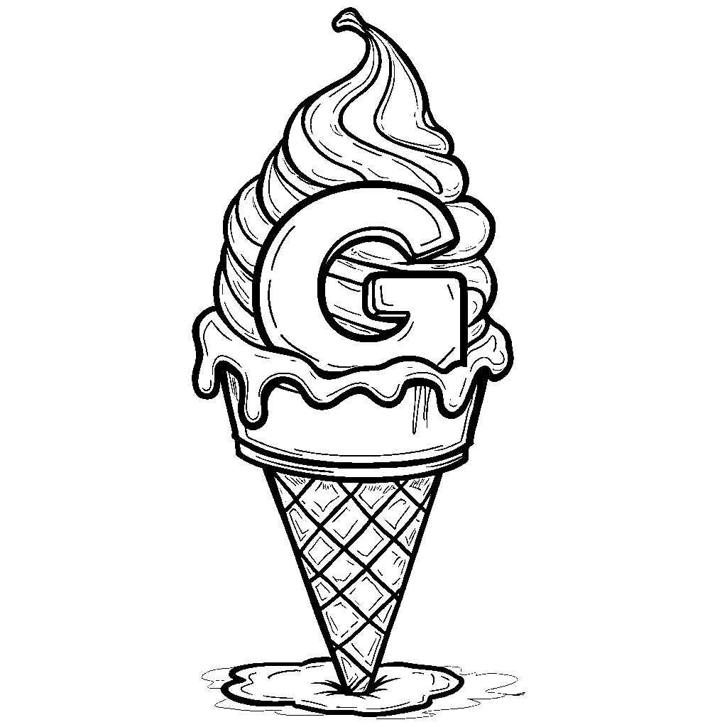 An ice cream cone with the letter G as the scoop