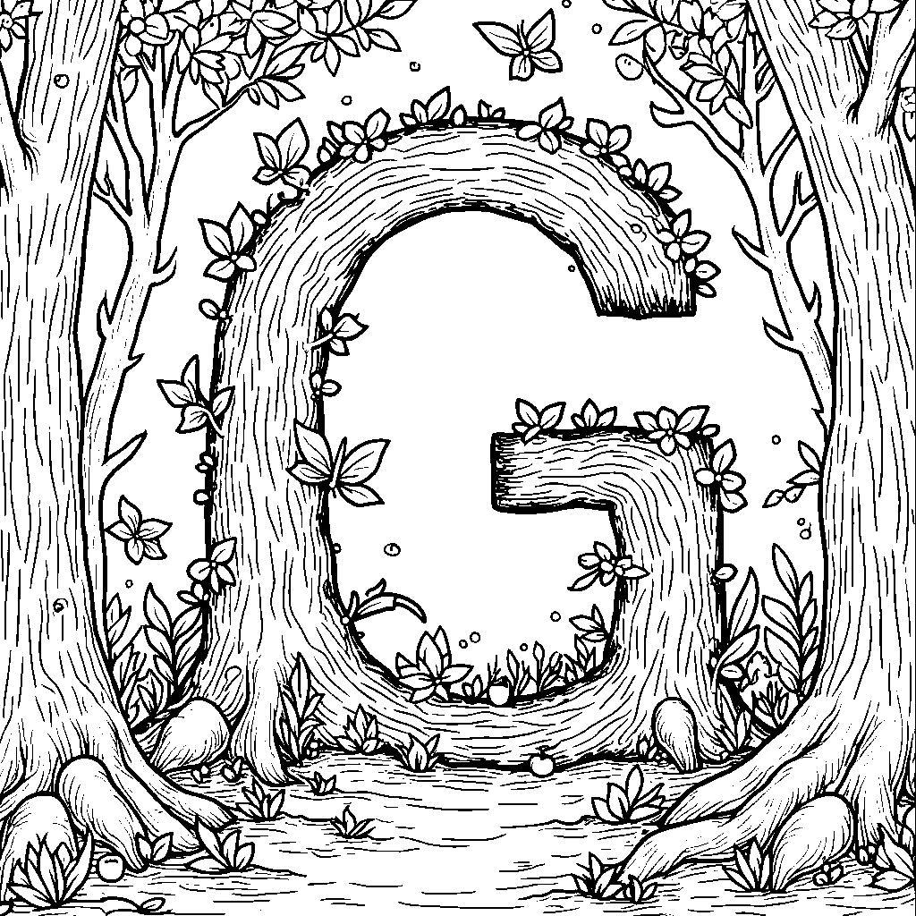 A magical forest where the trees form the letter G