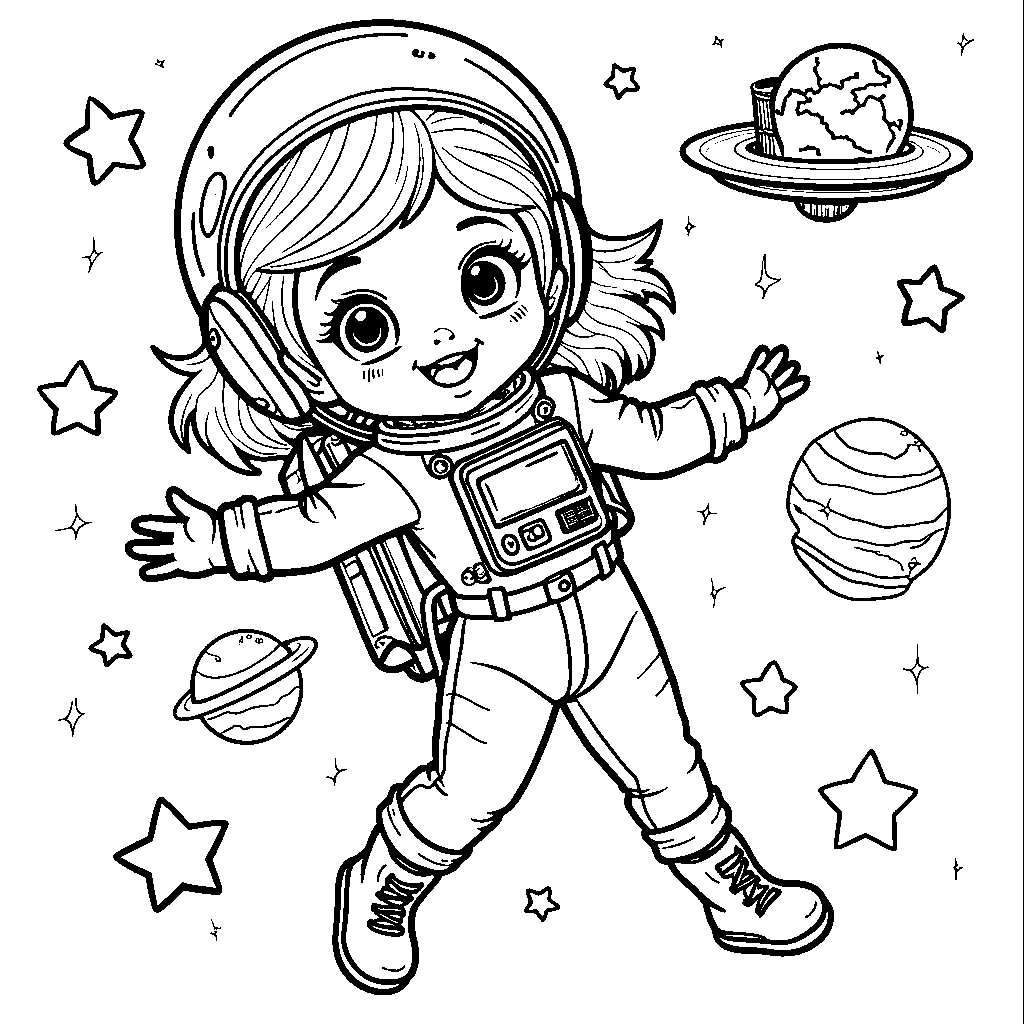 Astronaut Girl Exploring Space