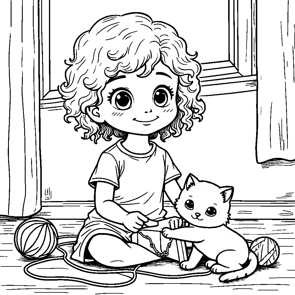 Girl Playing with a Kitten