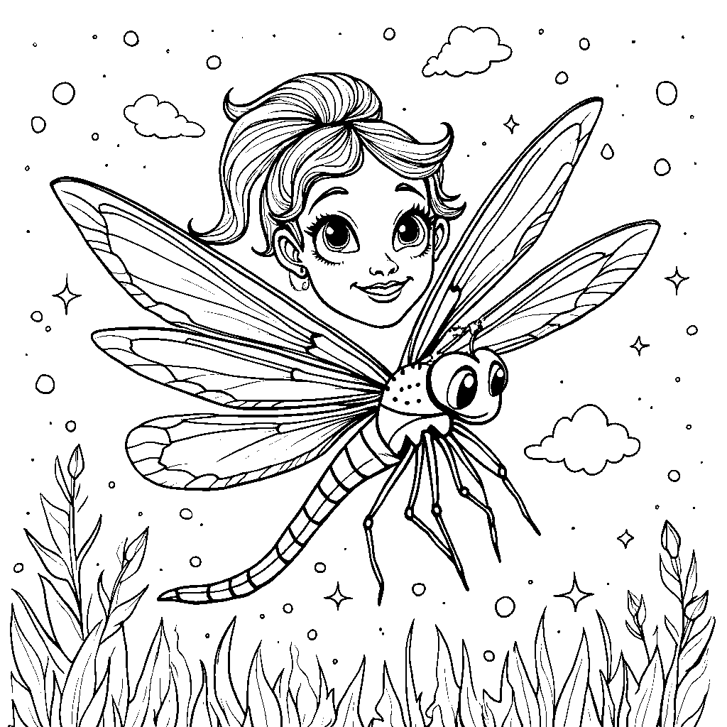 Girl Riding a Dragonfly