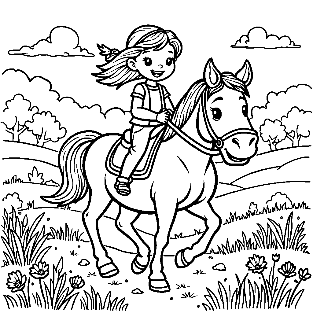 Girl Riding a Horseback