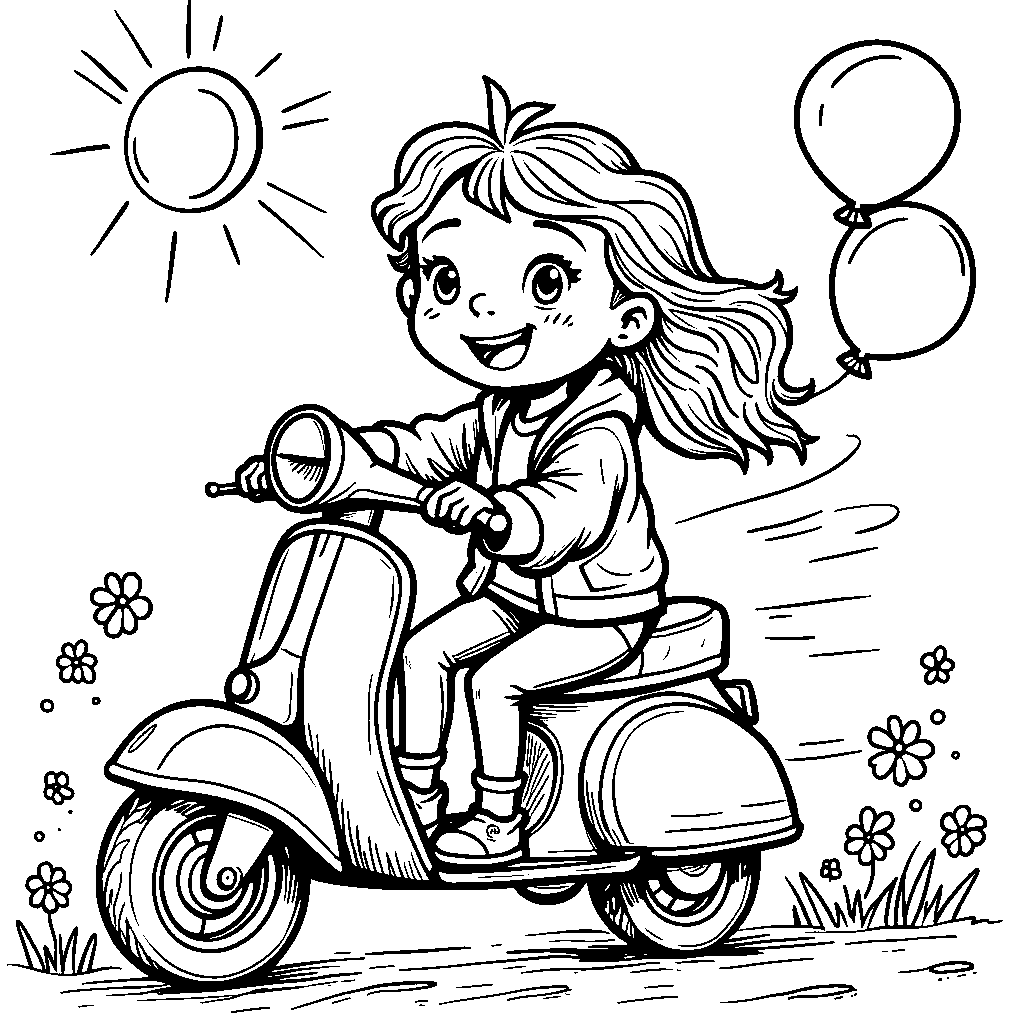 Girl Riding a Scooter