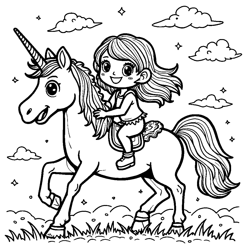 Girl Riding a Unicorn