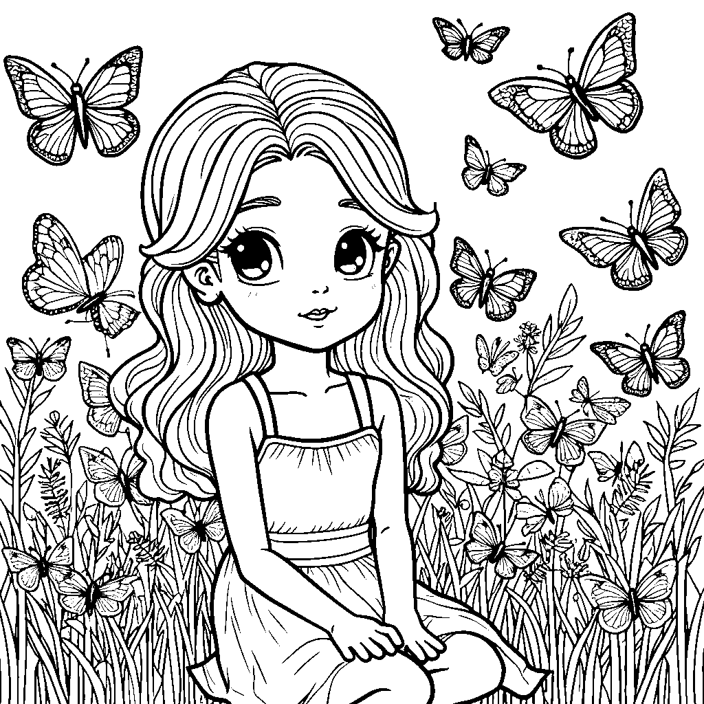 Girl Surrounded by Butterflies