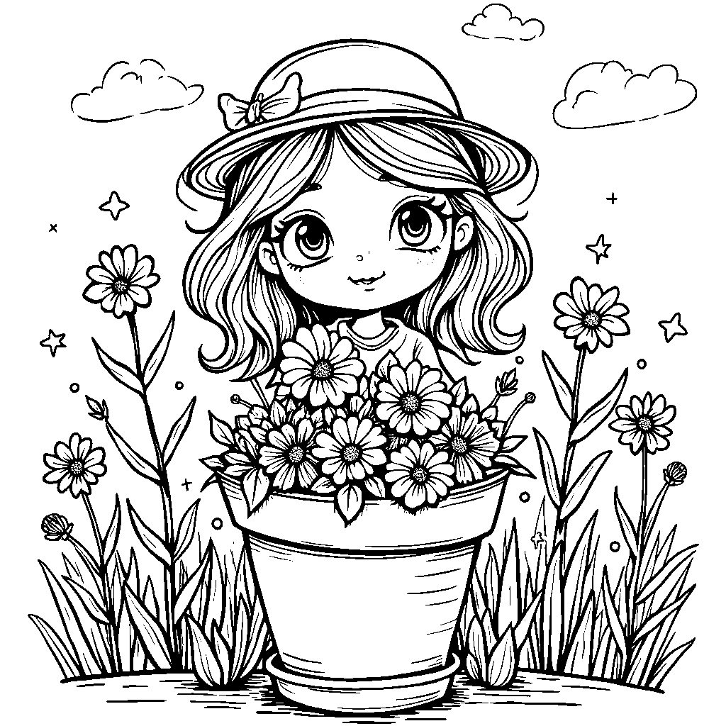 Blooming Fashion: The Girl with a Flower Pot Hat