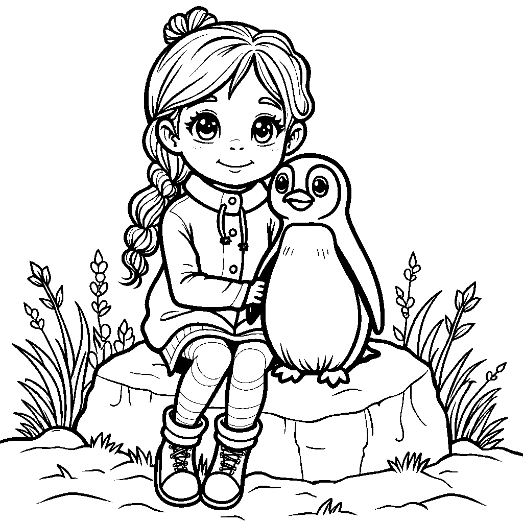 Girl with a Penguin Friend